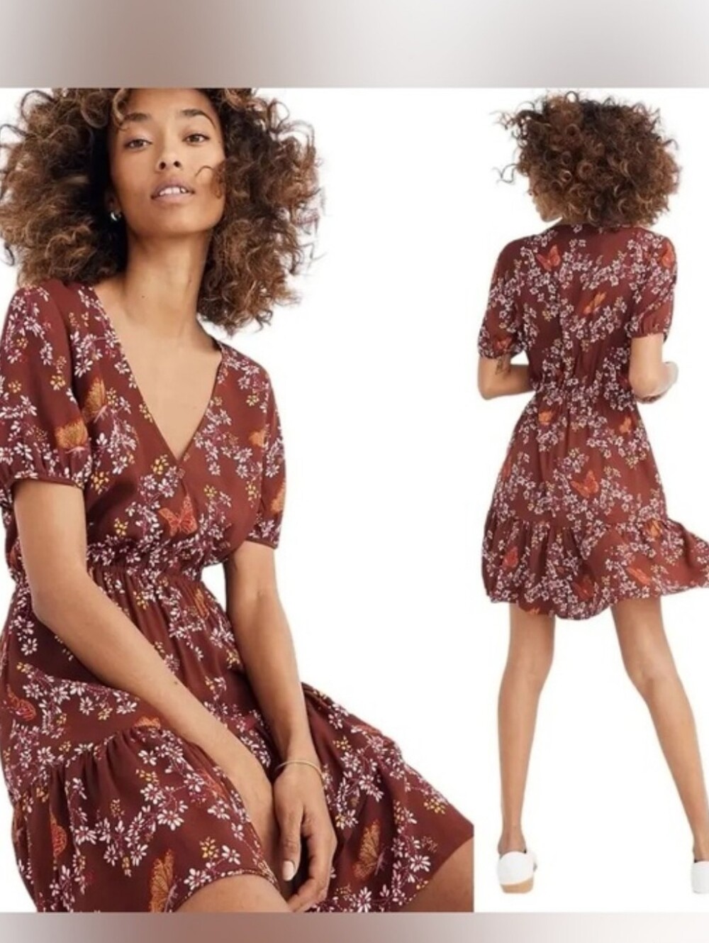 Madewell Burgundy Floral Midi Dress